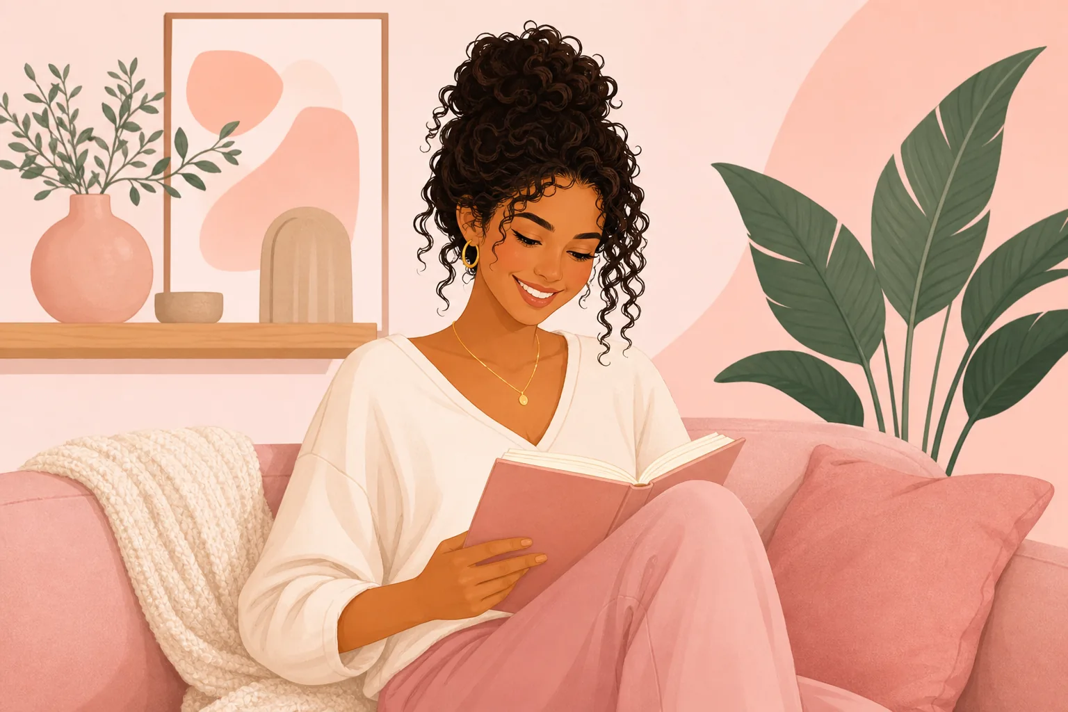 Ilustração decorativa — saúde da mulher Mulher brasileira em momento de reflexão sobre saúde feminina